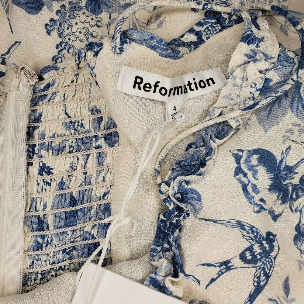 NWT reformation authentic size 4 marin dress mini pompadour blue floral - Picture 8 of 9
